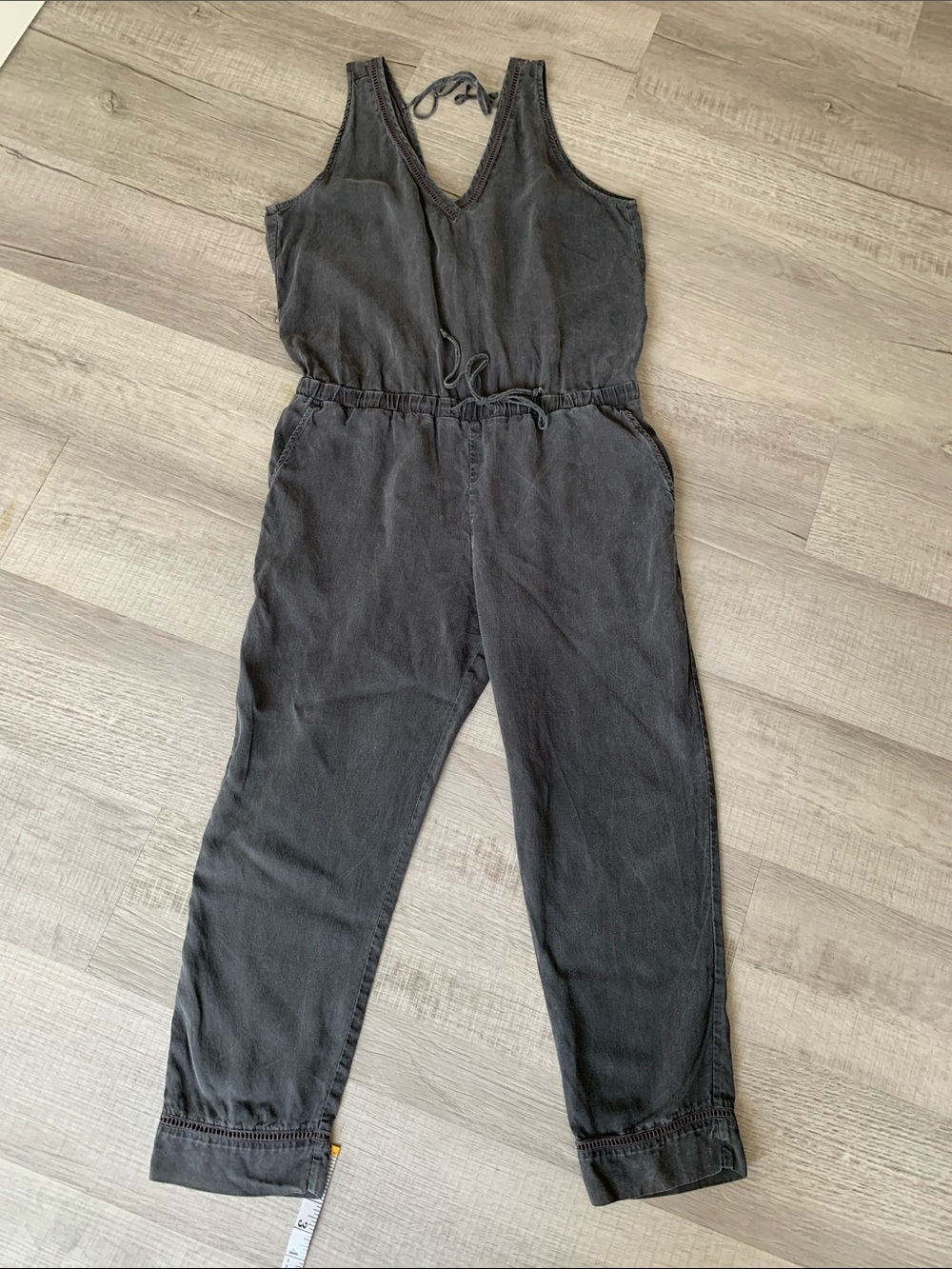 cloth & stone by Anthropologie Washed Black/Grey V-Neck Drawstring Jumpsuit, M.